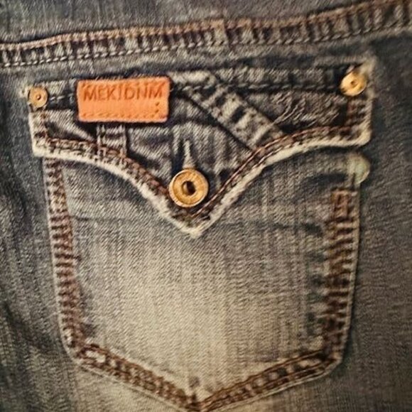Mek Dnm Unisex Y2K Boot Cut Embellished Flap Pockets Wash Distressed Look Sz 29 - Picture 6 of 8